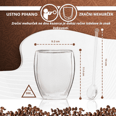 GOLDEN LEAF Komplet kozarcev za latte macchiato z dvojnim dnom, kozarci za kavo z dvojno steno, 4 x 350 ml