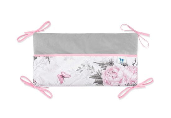 Inny 42x22 Rožnati cvetovi bombažni organizator za otroško posteljico z žametno sivo barvo - OR-1-PF-VG