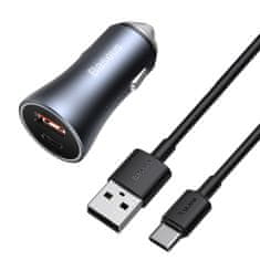 PRO 40W PD QC USB-C / USB hitri avtomobilski polnilec + kabel USB-C sive barve