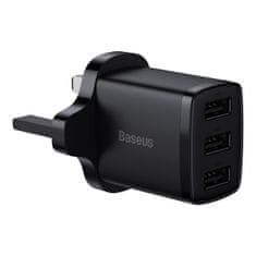 slomart Baseus kompaktni omrežni polnilec 3x usb 17w uk vtič črn (ccxj020301)