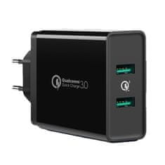 Ugreen Polnilec za mobilni telefon 2x USB-A 36W QC3.0 - črn