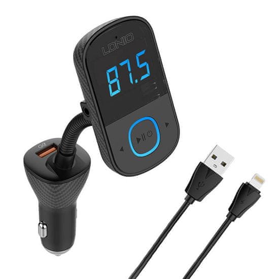 LDNIO LDNIO Bluetooth C705Q 2USB, USB-C oddajnik FM + kabel Lightning