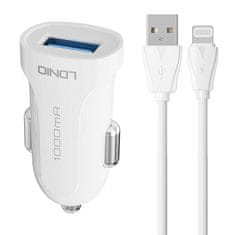 LDNIO LDNIO DL-C17 avtomobilski polnilec, 1x USB, 12W + Lightning kabel (bela)