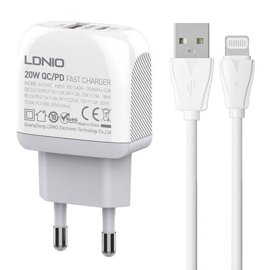 slomart omrežni polnilec ldnio a2316c usb, usb-c + kabel lightning