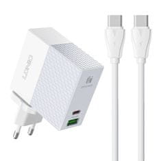 LDNIO Stenski polnilec LDNIO A2620C USB, USB-C 65W + kabel USB-C - USB-C