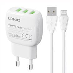 LDNIO A3315 3USB omrežni polnilnik + kabel Lightning