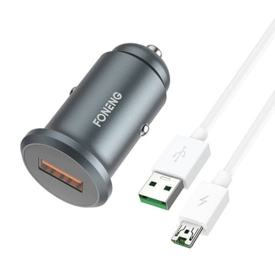 Foneng avto polnilec c15, usb, 4a + kabel iz usb v micro usb (siv)