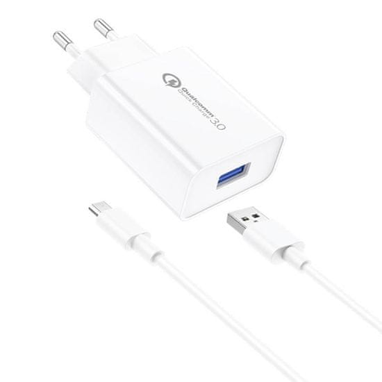 Foneng eu13 omrežni polnilnik + kabel usb do micro usb, 3a (bela)