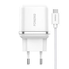 Foneng eu20 omrežni polnilec, 2xusb, 2,4a + kabel usb za usb-c