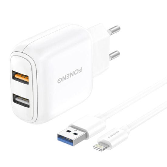 Foneng omrežni polnilnik eu36, 2x usb qc3.0 + usb lightning kabel