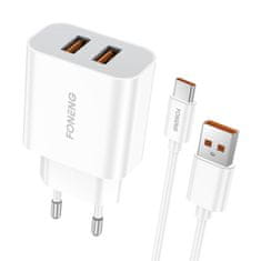 Foneng omrežni polnilnik eu45, 2x usb + usb c kabel