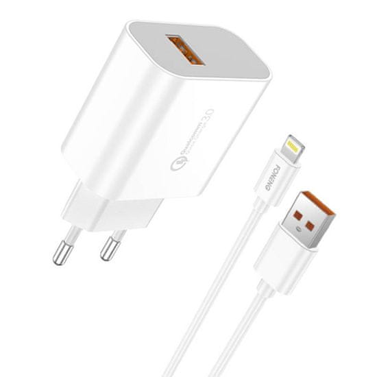 Foneng eu46 omrežni polnilec, 1x usb, qc 3.0 + usb lightning kabel