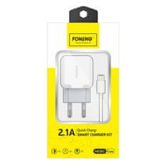 Foneng t210 polnilec USB, 1x USB, 2,1a + kabel USB Lightning (bel)