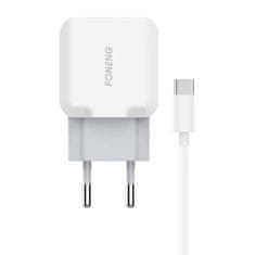 Foneng omrežni polnilec t210, 1x usb, 2,1a + kabel usb v usb-c 25w