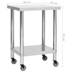 Vidaxl Kuhinjska delovna miza s kolesi 80x45x85 cm nerjaveče jeklo