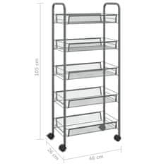 Vidaxl 5-nadstropni kuhinjski voziček siv 46x26x105 cm železo