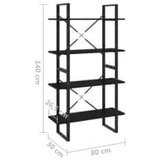 Vidaxl Knjižna omara 4-nadstropna črna 80x30x140 cm iverna plošča