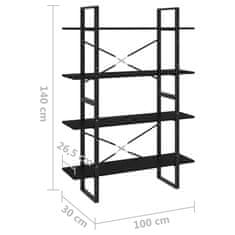 Vidaxl Knjižna omara 4-nadstropna črna 100x30x140 cm iverna plošča