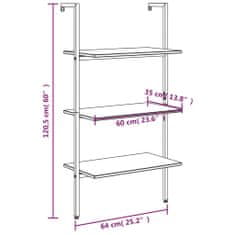 Vidaxl 3-nadstropni prislonski regal črn 64x35x120,5 cm