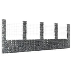 Vidaxl Gabion košara U-oblike s 5 stebri železo 500x20x200 cm