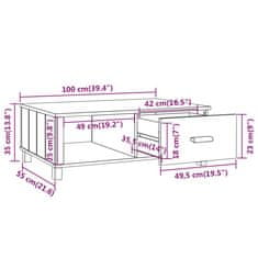 Vidaxl Klubska mizica HAMAR bela 100x55x35 cm trdna borovina