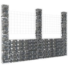 Vidaxl Gabion košara U-oblike s 3 stebri železo 260x20x200 cm