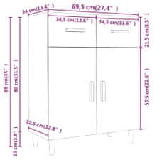 Vidaxl Komoda visok sijaj bela 69,5x34x89 cm konstruiran les