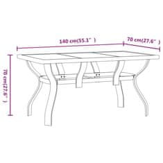 Vidaxl Vrtna miza siva in črna 140x70x70 cm jeklo in steklo