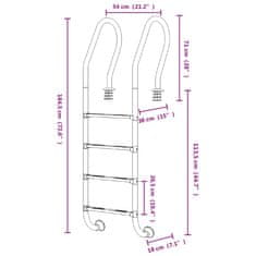 Vidaxl Lestev za bazen 54x38x184,5 cm 304 nerjaveče jeklo