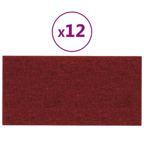 Vidaxl Stenski paneli 12 kosov vinsko rdeči 60x30 cm blago 2,16 m²