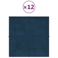 Vidaxl Stenski paneli 12 kosov modri 30x30 cm žamet 1,08 m²
