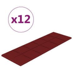 Vidaxl Stenski paneli 12 kosov vinsko rdeči 90x30 cm blago 3,24 m²