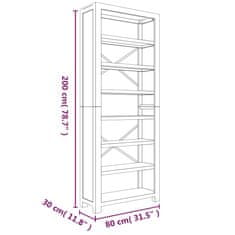 Vidaxl Knjižna omara 7-nadstropna 80x30x200 cm trden akacijev les