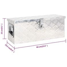 Vidaxl Škatla za shranjevanje srebrna 60x23,5x23 cm aluminij