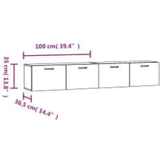 Vidaxl Stenska omarica 2 kosa visok sijaj bela 100x36,5x35 cm inž. les