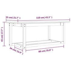 Vidaxl Klubska mizica bela 110x55x45 trdna borovina