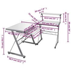 Vidaxl Kotna računalniška miza bela 132x112x99 cm inženirski les