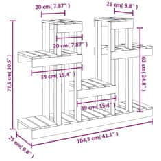 Vidaxl Stojalo za rastline medeno rjavo 104,5x25x77,5cm trdna borovina