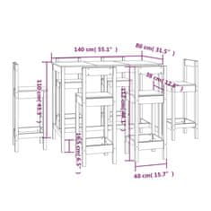 Vidaxl Barska garnitura 7-delna bela trdna borovina