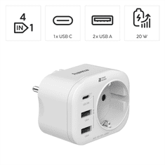 Hama vtični polnilec USB, 1x el. 1x USB-C PD, 2x USB-A, 20 W