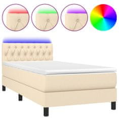 Vidaxl Box spring postelja z vzmetnico LED krem 90x200 cm blago