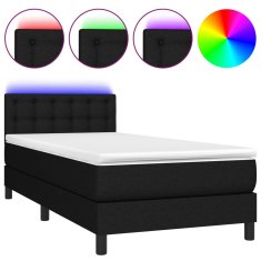 Vidaxl Box spring postelja z vzmetnico LED črna 90x190 cm blago