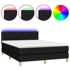 Vidaxl Box spring postelja z vzmetnico LED črna 140x190 cm blago