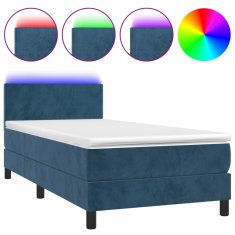 Vidaxl Box spring postelja z vzmetnico LED temno modra 90x200 cm žamet