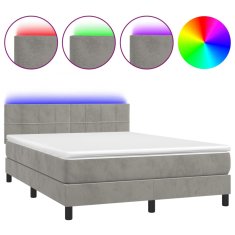 Vidaxl Box spring postelja z vzmetnico LED sv. siva 140x190 cm žamet