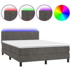Vidaxl Box spring postelja z vzmetnico LED temno siva 140x190 cm žamet
