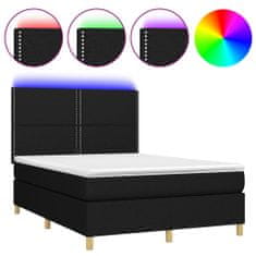 Vidaxl Box spring postelja z vzmetnico LED črna 140x190 cm blago