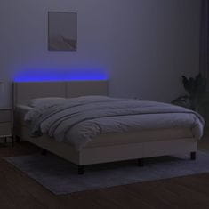 Vidaxl Box spring postelja z vzmetnico LED krem 140x190 cm blago