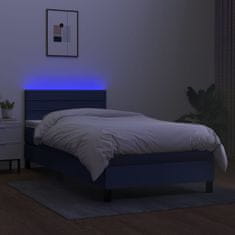 Vidaxl Box spring postelja z vzmetnico LED modra 100x200 cm blago