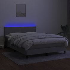 Vidaxl Box spring postelja z vzmetnico LED svetlo siva 140x190cm blago